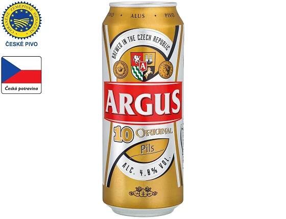 Plechovka piva Argus 10 Original Pils z České republiky.