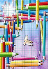 School Poster Wallpaper Photo Frame Colored Pencils Abstract Blurred Background — Stock fotografie
