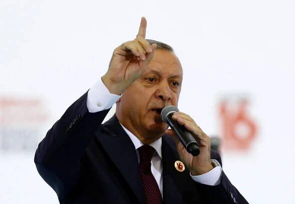 Turkish President Erdogan makes a speech during a ceremony to mark the 16th anniversary of his ruling AK Party's foundation in Ankara