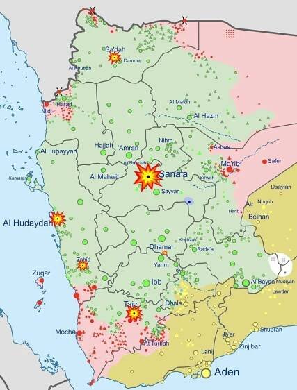 Mapa náletov Britov a USA na Jemen