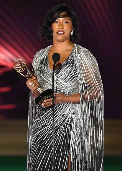 Mandatory Credit: Photo by Phil McCarten/Invision/AP/Shutterstock (13363422u) Taylor Simone Ledward Boseman accepts the Emmy for outstanding character voice-over performance for the 