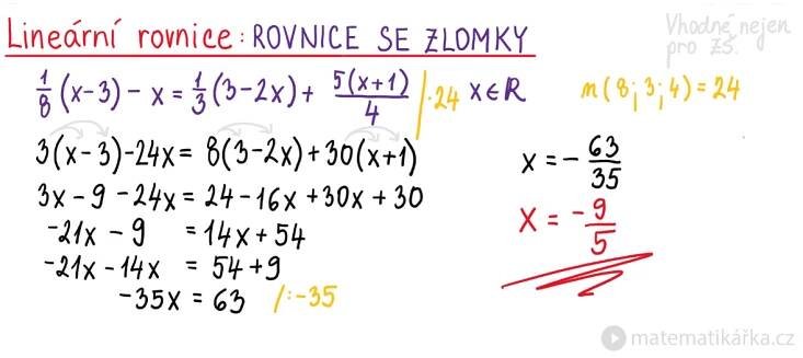 Klasická lineární rovnice se zlomky