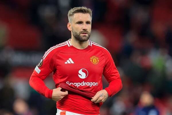 Luke Shaw of Manchester United at the end of a Europa League match.