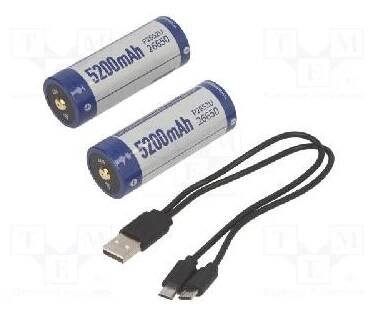 KEEPPOWER ICR26650-520PCM USB Akum: Li-Ion; 26650; 3,6V; 5200mAh; Ø26,3x70,5mm; Sada: kabel USB