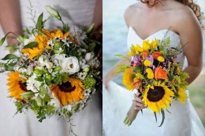 Bohaté slunečnicové svatební kytice