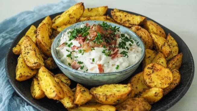 Slaninovo-cibulový dip s pečenými bramborami