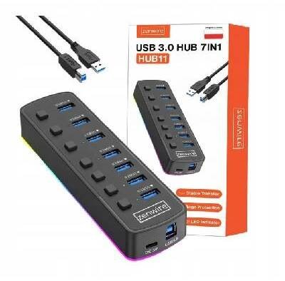 HUB 7x USB 3.0 Aktivní 7v1 Rozbočovač portů Rozbočovač USB-C RGB LED 5GB