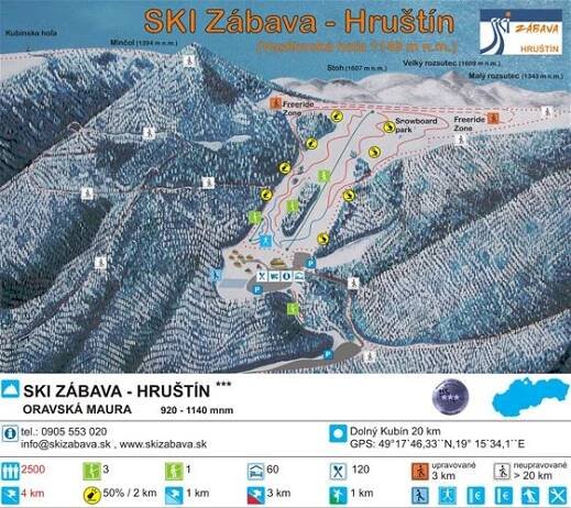 Hruštín - mapa sjezdovek