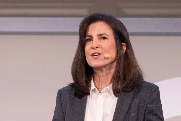 Cathy Smith, Executive VP and CFO of Target, speaks at a financial community meeting, Tuesday, March 5, 2019, in New York. (AP Photo/Mark Lennihan)