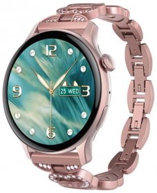 Chytré hodinky Madvell Talon s bluetooth voláním růžová s kovovým řemínkem srdíčka