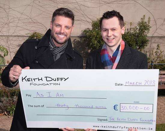 Keith Duffy pictured at The Mansion House Dublin where he presented Adam Harris from the  As I Am Charity with a donation  from the Keith Duffy Foundation.

The Keith Duffy Foundation Christmas Ball was held at The Powerscourt Hotel in December 2017 and n 2017, the annual event raised 80,000 which was donated to the 3 charities to help continue their vital work in the fields of sight loss, autism and intellectual disability.

The Keith Duffy Foundation was established in December 2015 to provide support and financial assistance to various childrens charities throughout Ireland. To date, the Foundation has donated 185,000 to Irish charities, including Clionas Foundation, Fighting Blindness, As I Am, The Blue Diamond Drama Academy, St. Francis Hospice, The Hub Drogheda and Finns First Steps. Its main annual fundraisers are the Keith Duffy Christmas Ball and Keith Duffy Charity Golf Day.

Pictures  Brian McEvoy
No Repro fee