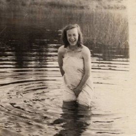Girl in a river, Found photo, Vintage snapshot, 1970s