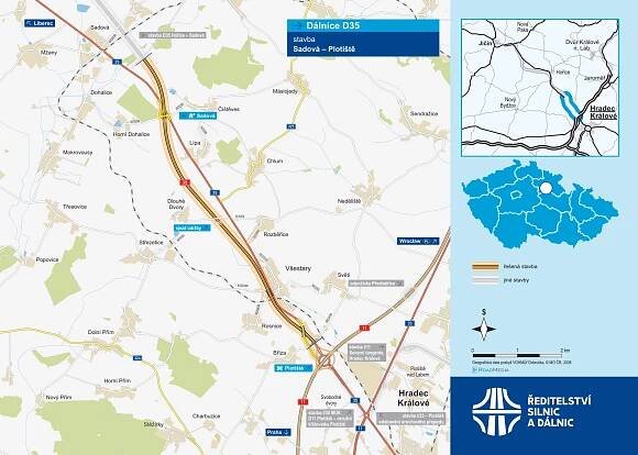 Ředitelství silnic a dálnic staví úsek dálnice D35 Sadová – Plotiště - ŘSD s. p.