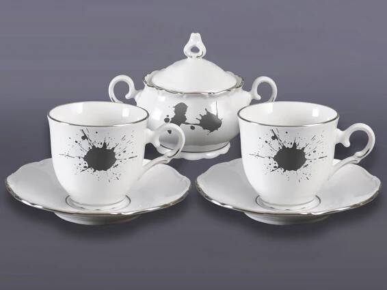 Přátelská sada Ofélie (Skvrny) platina | Ofélie | VIVA PORCELÁN - PORCELÁNOVÁ MANUFAKTURA