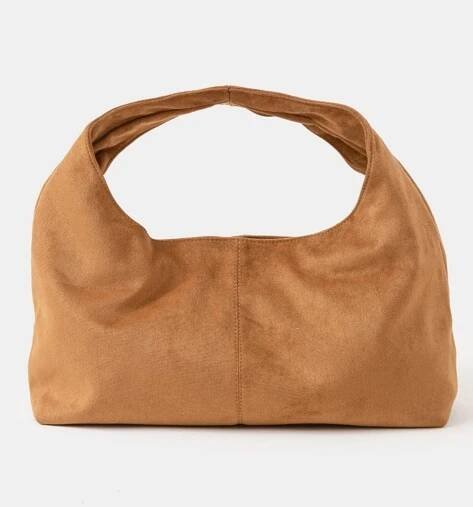 CAMEL FAUX SUEDE SLOUCHY TOTE BAG
