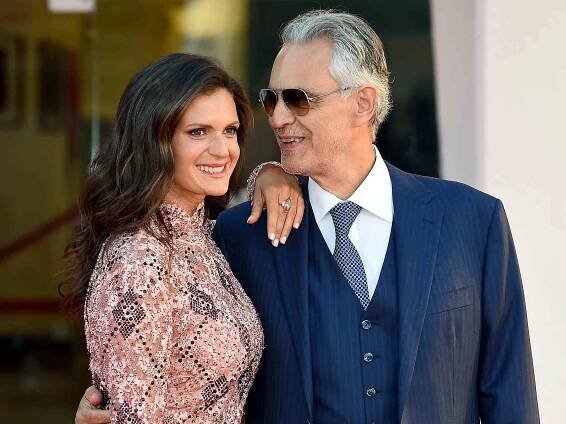 Veronica Berti and Andrea Bocelli attendsthe red carpet of the movie "La Caja"