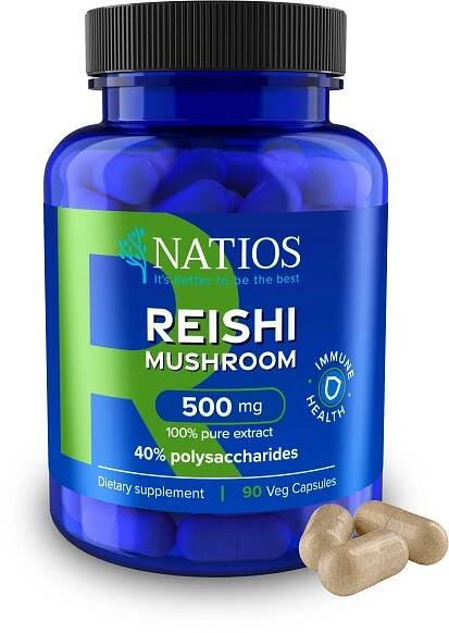 NATIOS Reishi Extract, 500 mg, 40% polysaccharides, 90 veganských kapslí