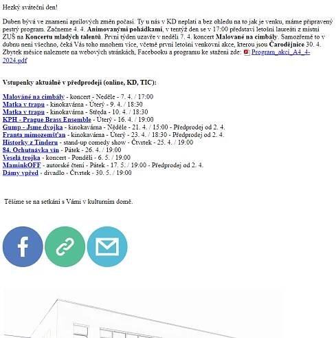 KD Bystřice n. P. - Newsletter duben 2024