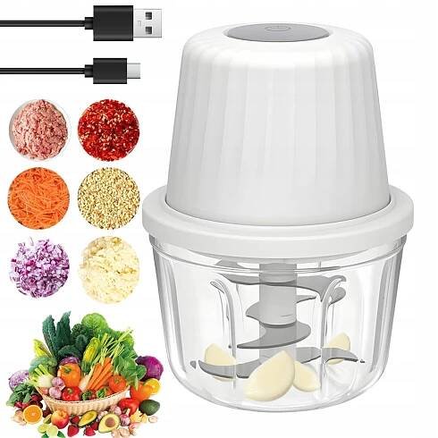 Elektrický kráječ na cibuli, 400 ml, Sekáček Potravin na Zeleniny, 6 čepelí, USB