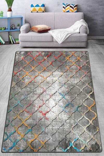 Kusový koberec, bavlna/polyester, nízký vlas, protiskluzový, šedý, 80 x 150 cm