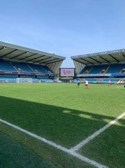 Players at The Big Match on the Millwall pitch.