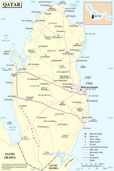 Katar silnice mapa - Katar silniční mapa trasy (Západní Asie - Asie)