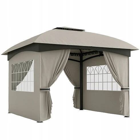 Outsunny Zahradní pavilon 3,4 x 3,4 m, voděodolný, 4 stěny, šedý
