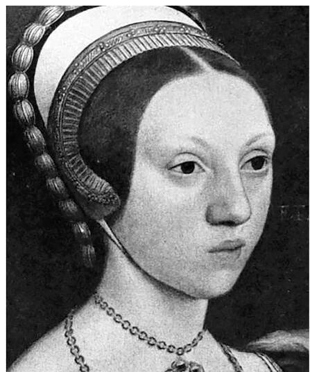 Detail of plate 2  Detail from Hans Holbein the Younger, Portrait of an English Lady, c.1540. Ganz, 1912, p. 144.  Detail from Workshop of Hans Holbein the Younger, Portrait of a Young Woman, 1540-45. 