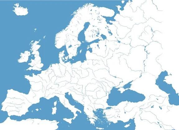 High detailed map of Europe main rivers — Ilustrace