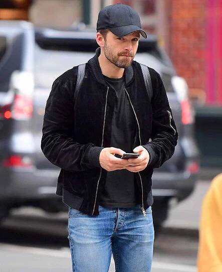 EXCLUSIVE: Sebastian Stan Cuts a Stylish Figure in Black Velvet Bomber Jacket while out in NYC