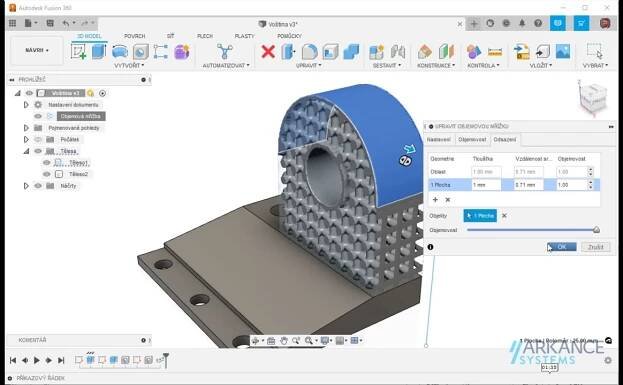 Objemové mřížky v Autodesk Fusion 360 (lattice, voštiny)