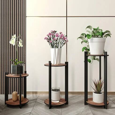 Stojan na květiny FLOWER ořech/černá, set 3 ks | Sconto