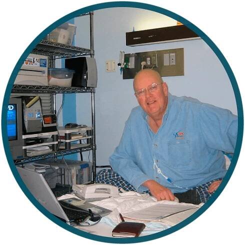 Bill Pomeroy in his hospital room