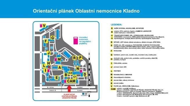 Orientační plánek Oblastní nemocnice Kladno - Kubeck