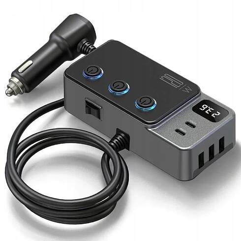 Rozbočovač automobilové zásuvky zapalovače 12-24V 3x USB 3.0QC USB-C 120W