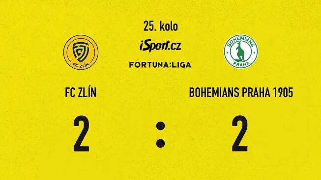 SESTŘIH: Zlín - Bohemians 2:2. Klokani neudrželi vedení, srovnal Simerský