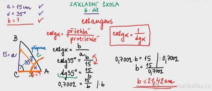 Lekce matiky pro školáky 6: Cotangens