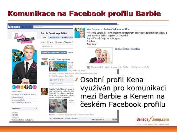 Komunikace na Facebook profilu Barbie Osobní profil Kena využíván pro komunikaci mezi Barbie a Kenem na českém Facebook profilu 