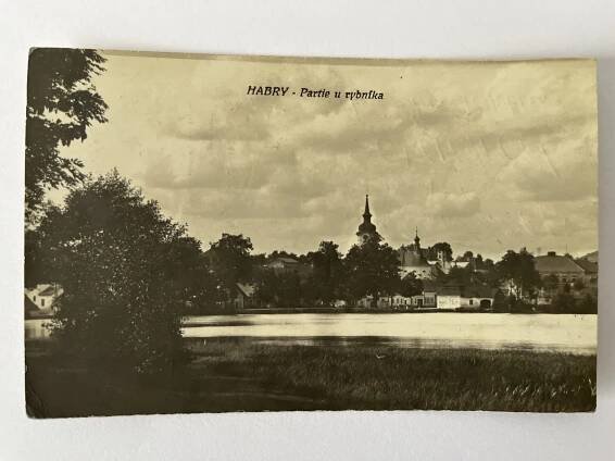 Pohlednice místopis Habry Partie u rybníka, okres Havlíčkův Brod, 1924