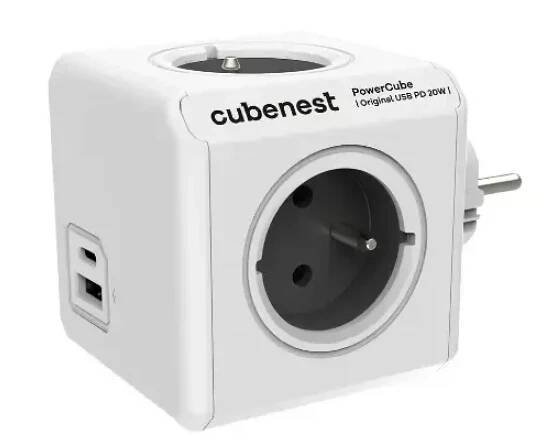 Rozbočovací zásuvka Cubenest Powercube Original USB PD 20W, USB, USB-C, 4x zásuvka šedá barva
