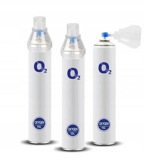 INHALAČNÍ KYSLÍK V PLECHOVCE 99% 15 L 3 KUSY + LÉKAŘSKÁ MASKA OXYMED 24 Stav balení originální