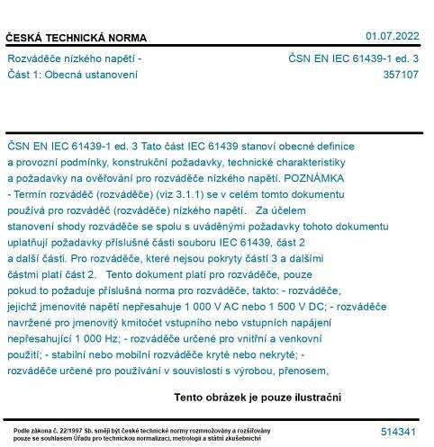 ČSN EN IEC 61439-1 ed. 3 - Rozváděče nízkého napětí - Část 1: Obecná ustanovení