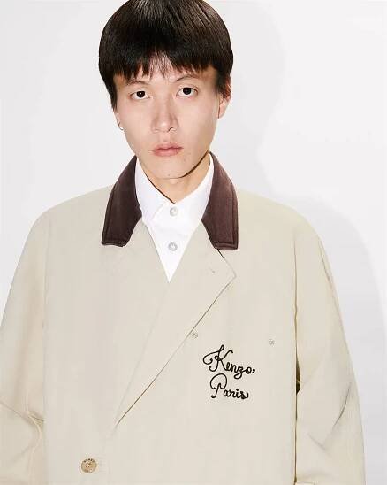 'KENZO Paris Chainstitch' wrap coat in washed cotton