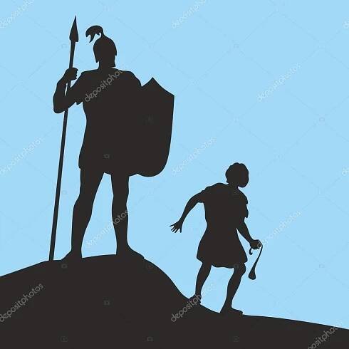 David a Goliáš. Silueta, ručně kreslenou Stock Vektor od ©biblebox 87989094