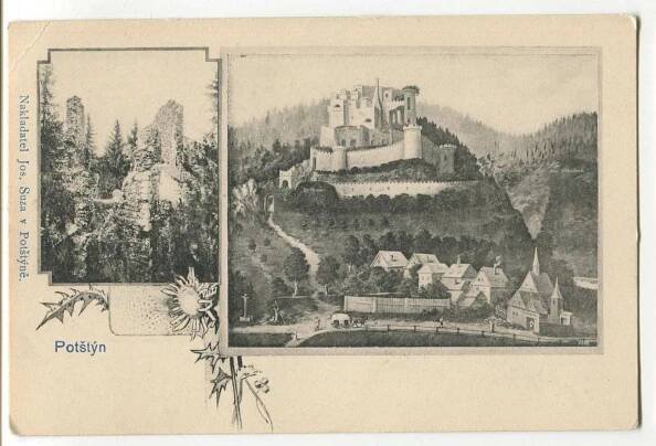 Potštejn, Rychnov nad Kněžnou, hrad, koláž - Antikvariát Valentinská