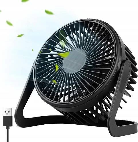 Tichý mini stolní ventilátor USB 360° černý Přenosný ABS