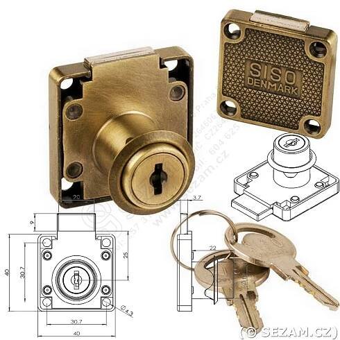 SEZAM.CZ s.r.o. - KOVÁNÍ NÁBYTKOVÉ: SISO X-850 19x22 mm, BRONZ, 2 klíče - Nábytkový zámek zásuvkový, lakovaný matný