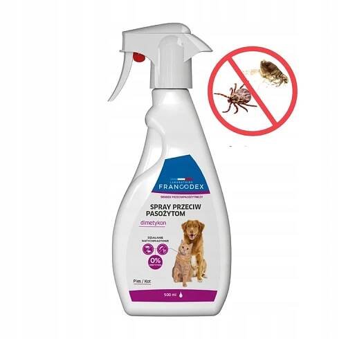 FRANCODEX Sprej Pes Kočka proti parazitům Blechy Klíšťata dimetikonem 500 ml