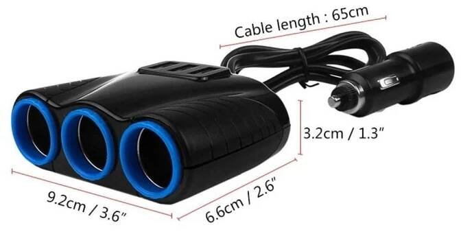 Rozbočovač do autozapalovače 3xCL 120W s nabíječkou 3x USB 3,1A s kabelem | SUNNYSOFT