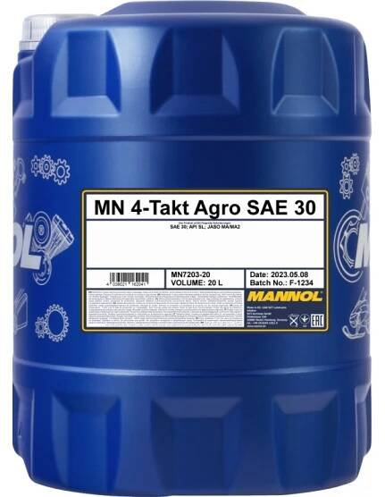 Motorový olej Mannol 4-Takt Agro SAE 30 7203 - 20l (Vysoce kvalitní minerální motorový olej pro moderní malé čtyřtaktní motory zahradní techniky)